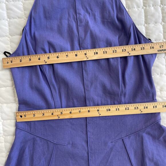 REBECCA TAYLOR Sleeveless Purple Linen Cutout Mini Fit Flare Dress Size 10 - Picture 13 of 13